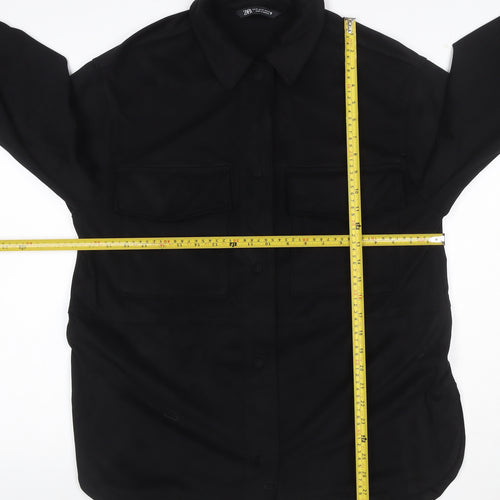 Zara Women Black M Military Utility Shirt Jacket Button Pockets