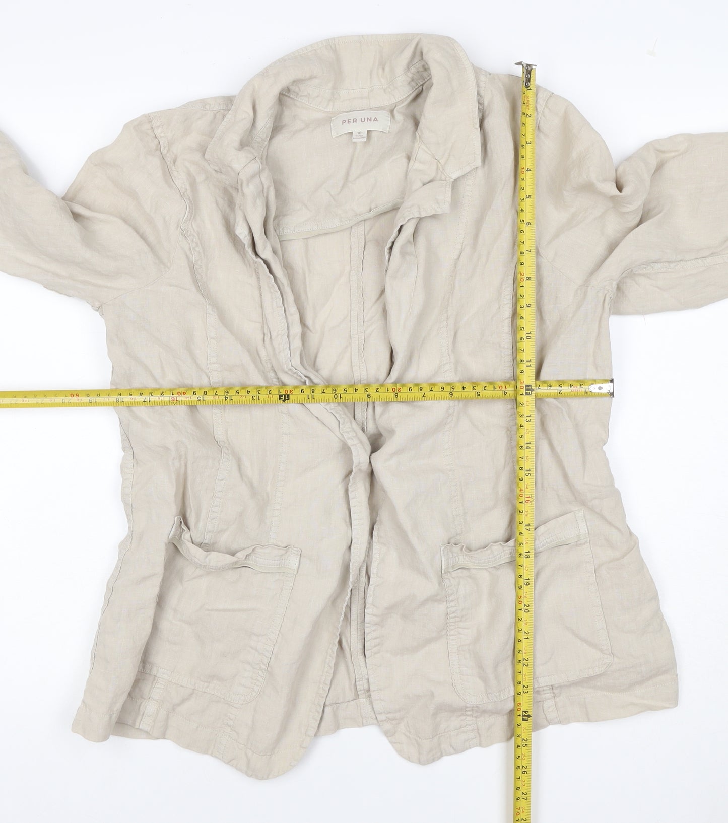 Per Una Women Beige UK 18 Linen Open Front Lightweight Suit Jacket