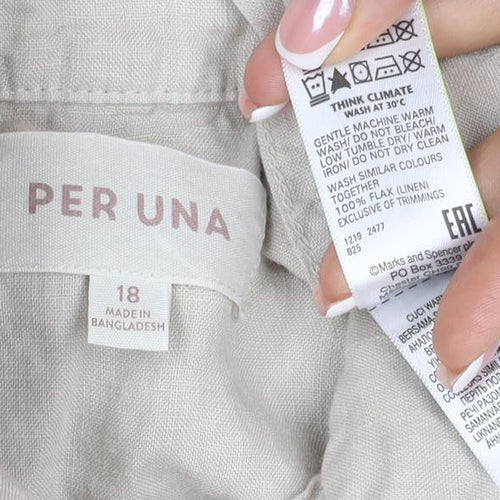 Per Una Women Beige UK 18 Linen Open Front Lightweight Suit Jacket
