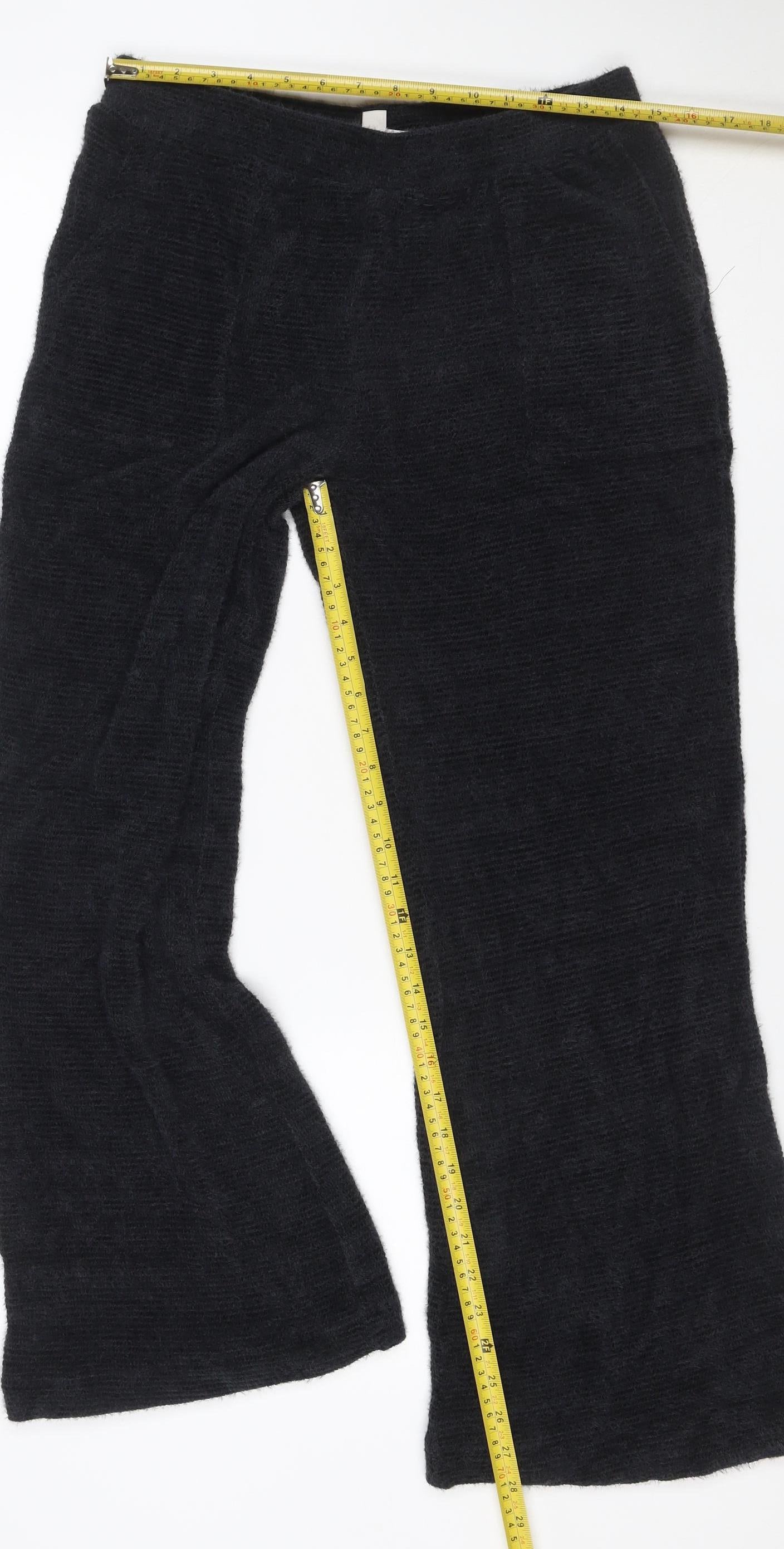 Marks and Spencer Women Black M Knit Wide-Leg Stretch Trousers