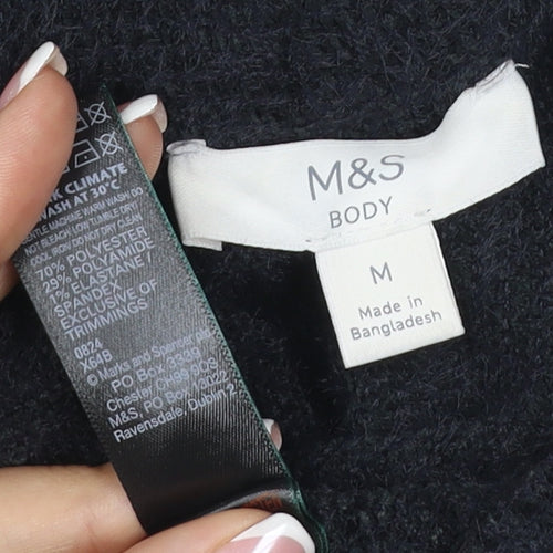 Marks and Spencer Women Black M Knit Wide-Leg Stretch Trousers