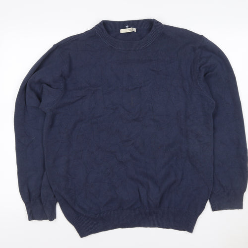 Cotton Traders Men's Blue L Cable Knit Crew Neck Cotton Jumper