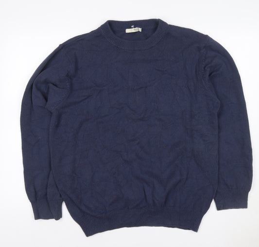 Cotton Traders Men's Blue L Cable Knit Crew Neck Cotton Jumper
