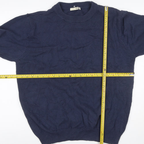 Cotton Traders Men's Blue L Cable Knit Crew Neck Cotton Jumper