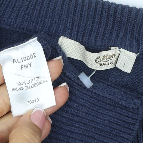 Cotton Traders Men's Blue L Cable Knit Crew Neck Cotton Jumper
