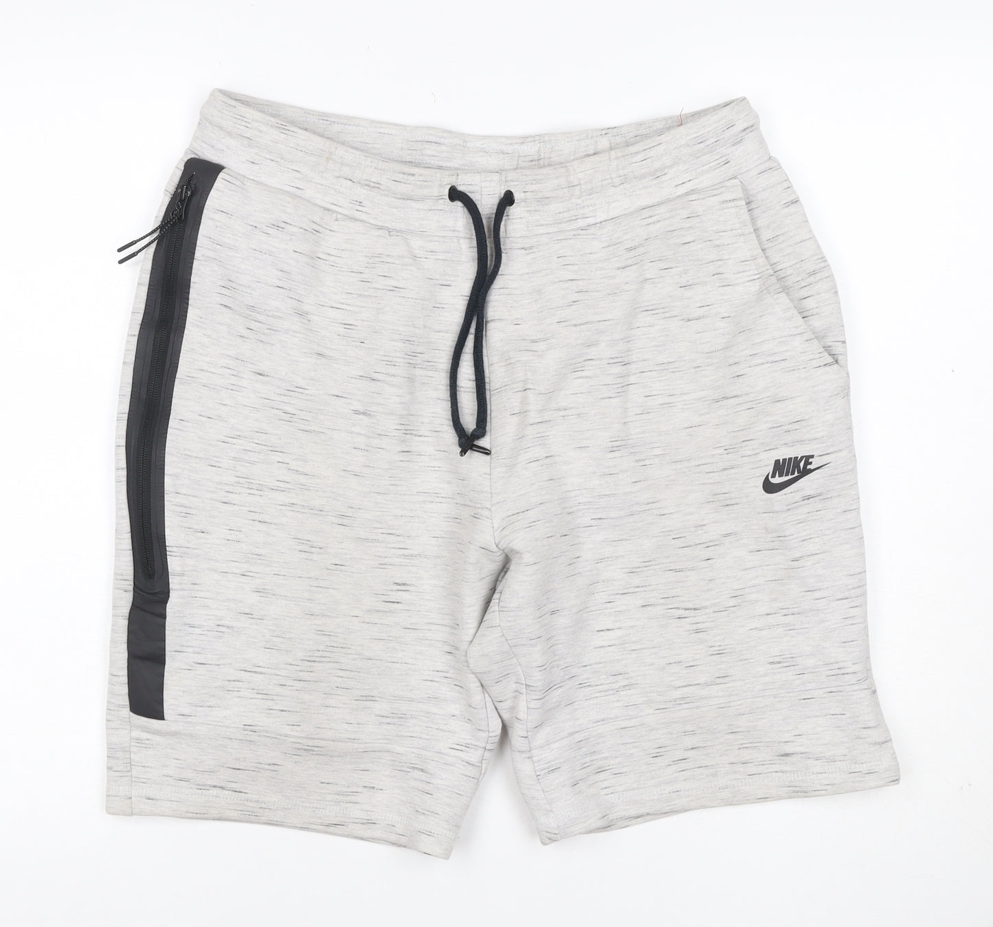 Nike Women’s Grey Marl Sweat Shorts Size L Drawstring Zip Pocket
