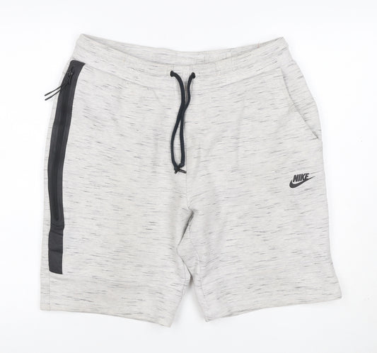 Nike Women’s Grey Marl Sweat Shorts Size L Drawstring Zip Pocket
