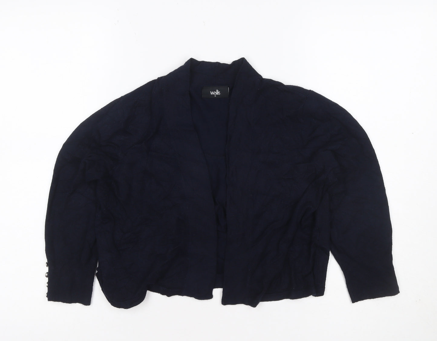 Wallis Women’s Navy Blue M Open Cardigan Gold Button Cuffs Long Sleeve