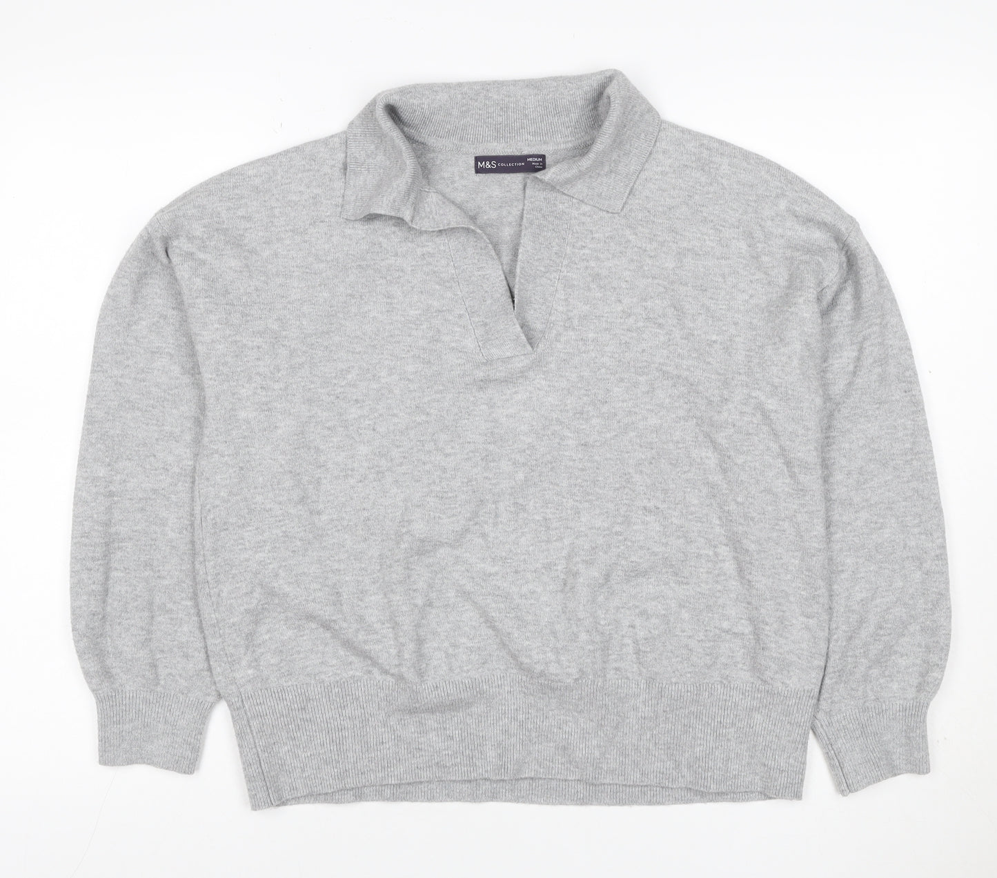 Marks and Spencer Women Grey M Roll Neck Knit Pullover Jumper