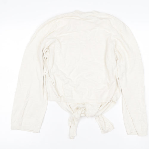 Jigsaw Women Ivory M Linen Cotton Tie Front Long Sleeve Knit Top