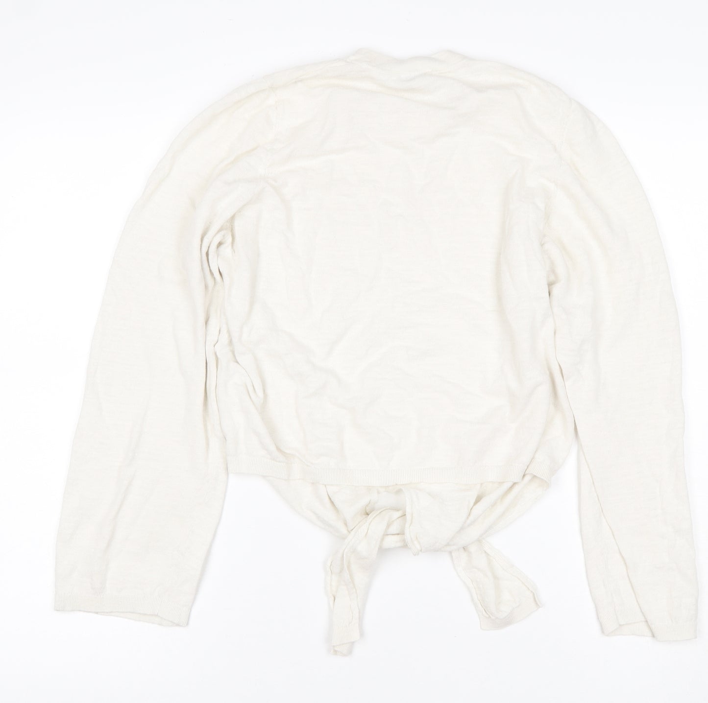 Jigsaw Women Ivory M Linen Cotton Tie Front Long Sleeve Knit Top