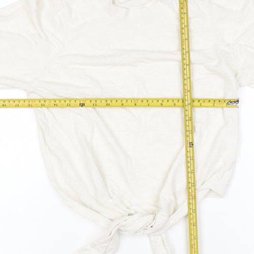 Jigsaw Women Ivory M Linen Cotton Tie Front Long Sleeve Knit Top