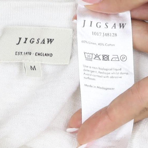 Jigsaw Women Ivory M Linen Cotton Tie Front Long Sleeve Knit Top