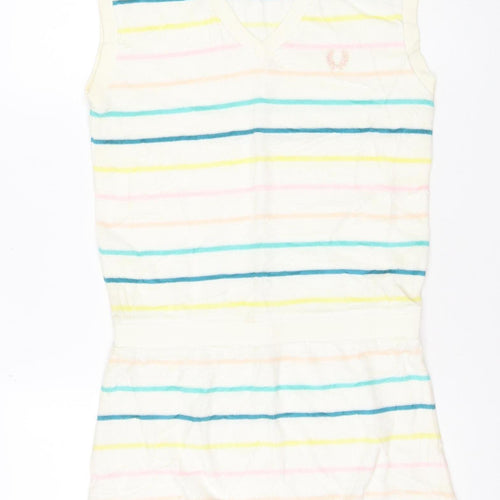 Fred Perry Women Multicoloured UK 8 Striped V-Neck Jumper Dress