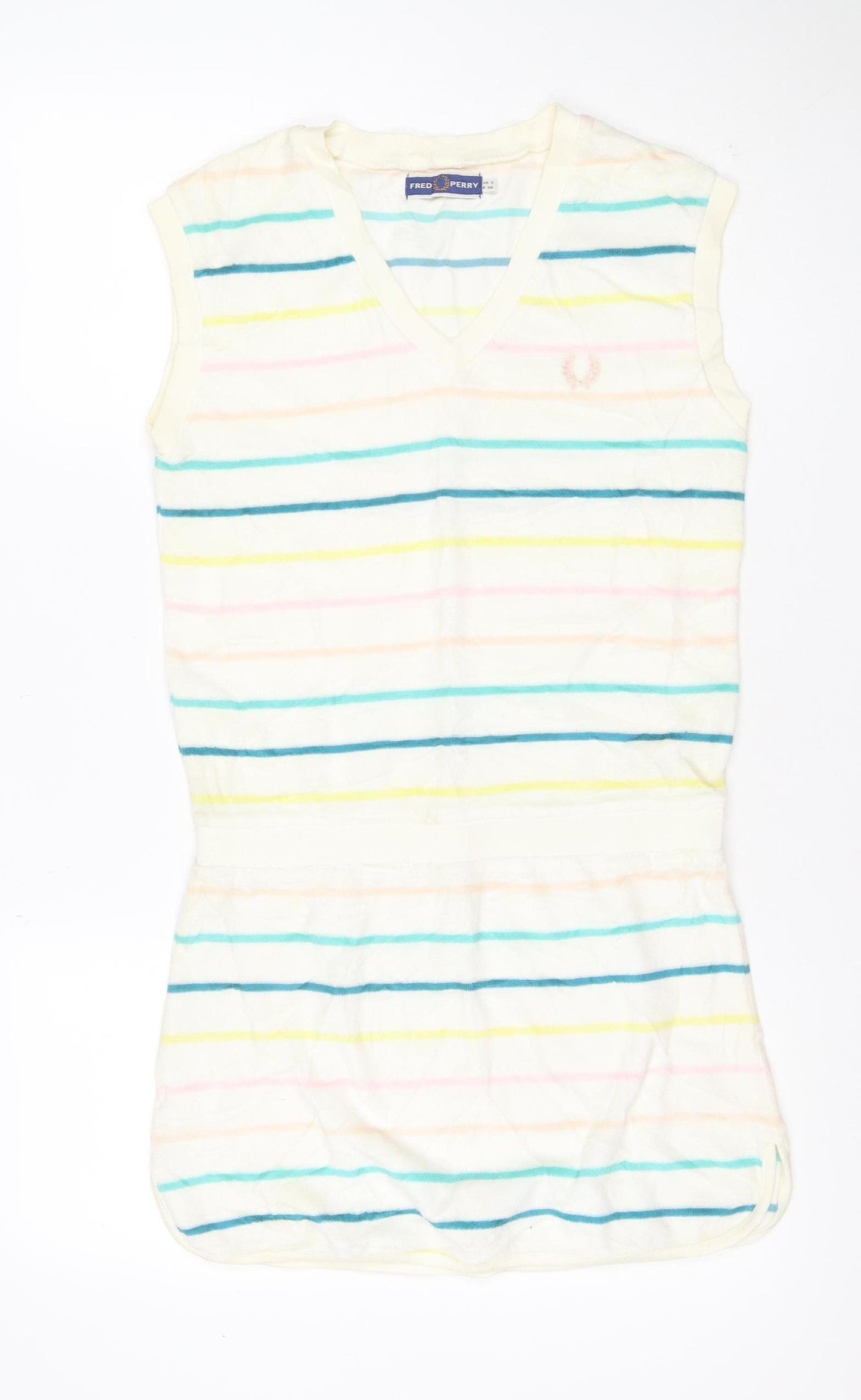 Fred Perry Women Multicoloured UK 8 Striped V-Neck Jumper Dress