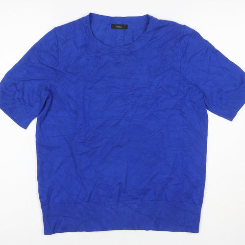 M&Co Women Blue Size 12 Knit Button Back Short Sleeve Basic Top