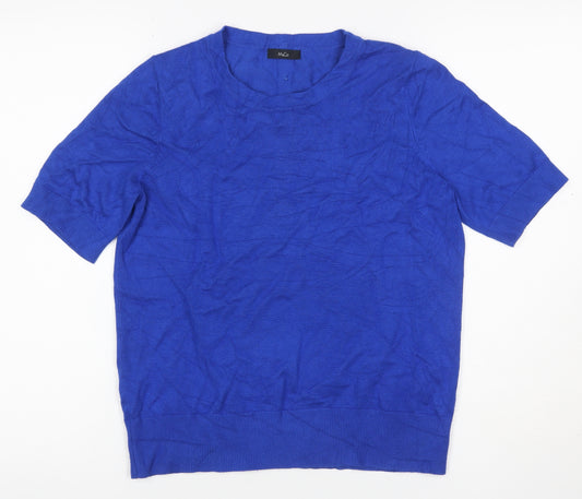 M&Co Women Blue Size 12 Knit Button Back Short Sleeve Basic Top
