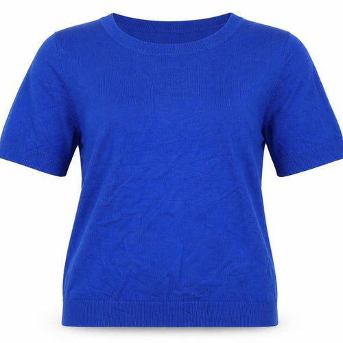 M&Co Women Blue Size 12 Knit Button Back Short Sleeve Basic Top