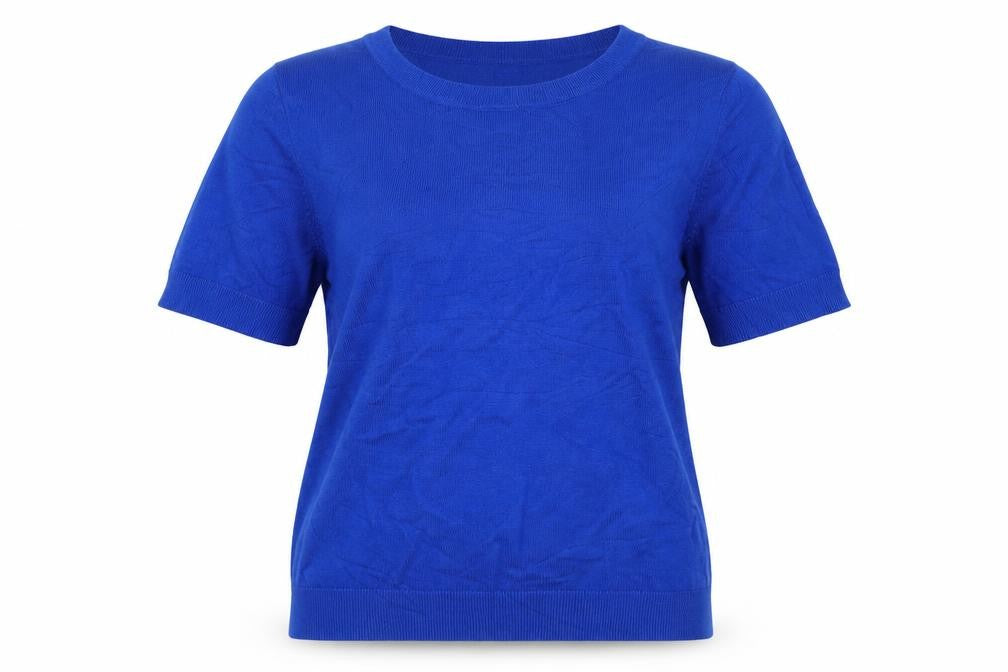 M&Co Women Blue Size 12 Knit Button Back Short Sleeve Basic Top