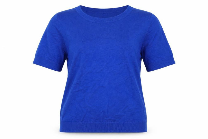 M&Co Women Blue Size 12 Knit Button Back Short Sleeve Basic Top