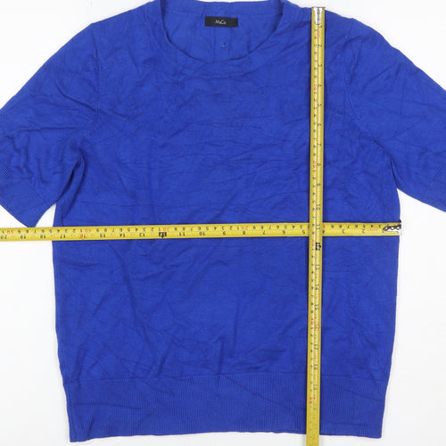 M&Co Women Blue Size 12 Knit Button Back Short Sleeve Basic Top