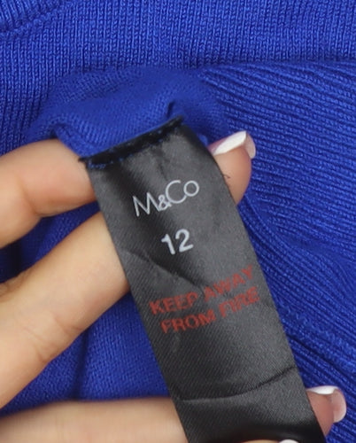 M&Co Women Blue Size 12 Knit Button Back Short Sleeve Basic Top