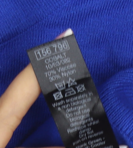 M&Co Women Blue Size 12 Knit Button Back Short Sleeve Basic Top
