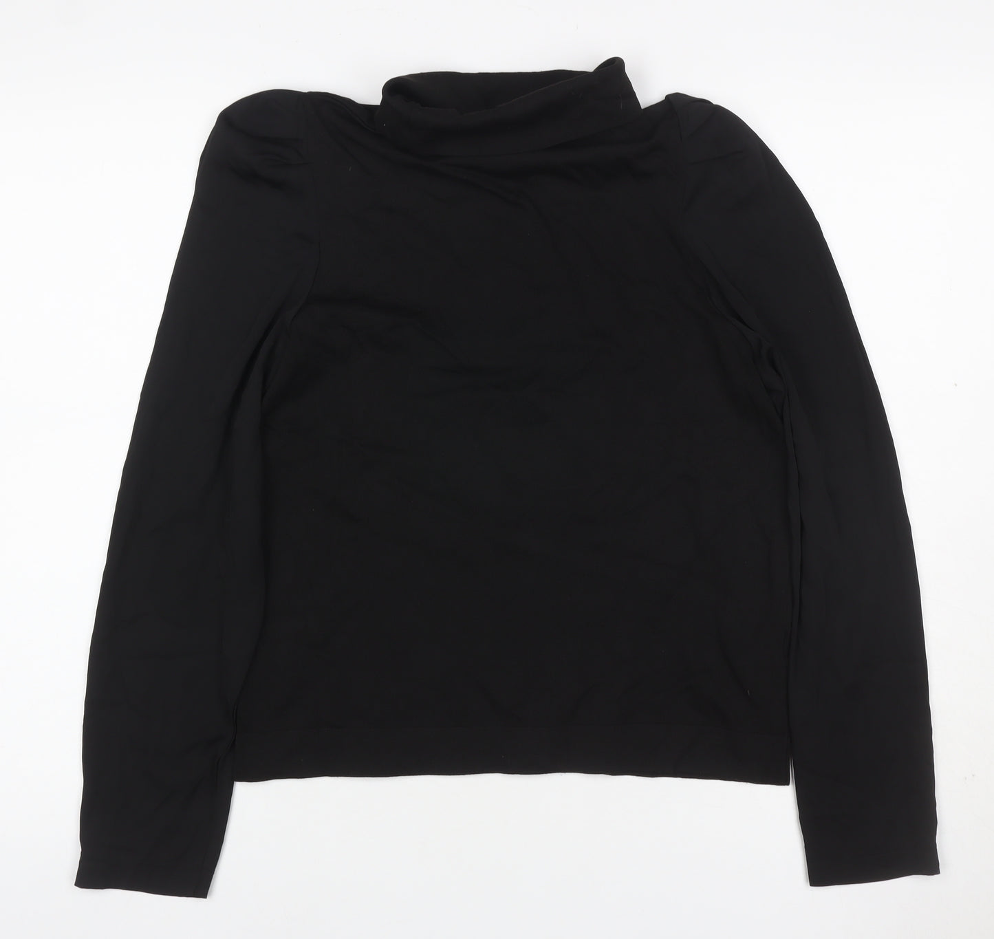 Next Women Black UK 12 Basic Roll Neck Puff Sleeve Top