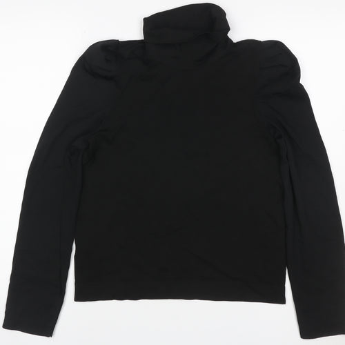 Next Women Black UK 12 Basic Roll Neck Puff Sleeve Top