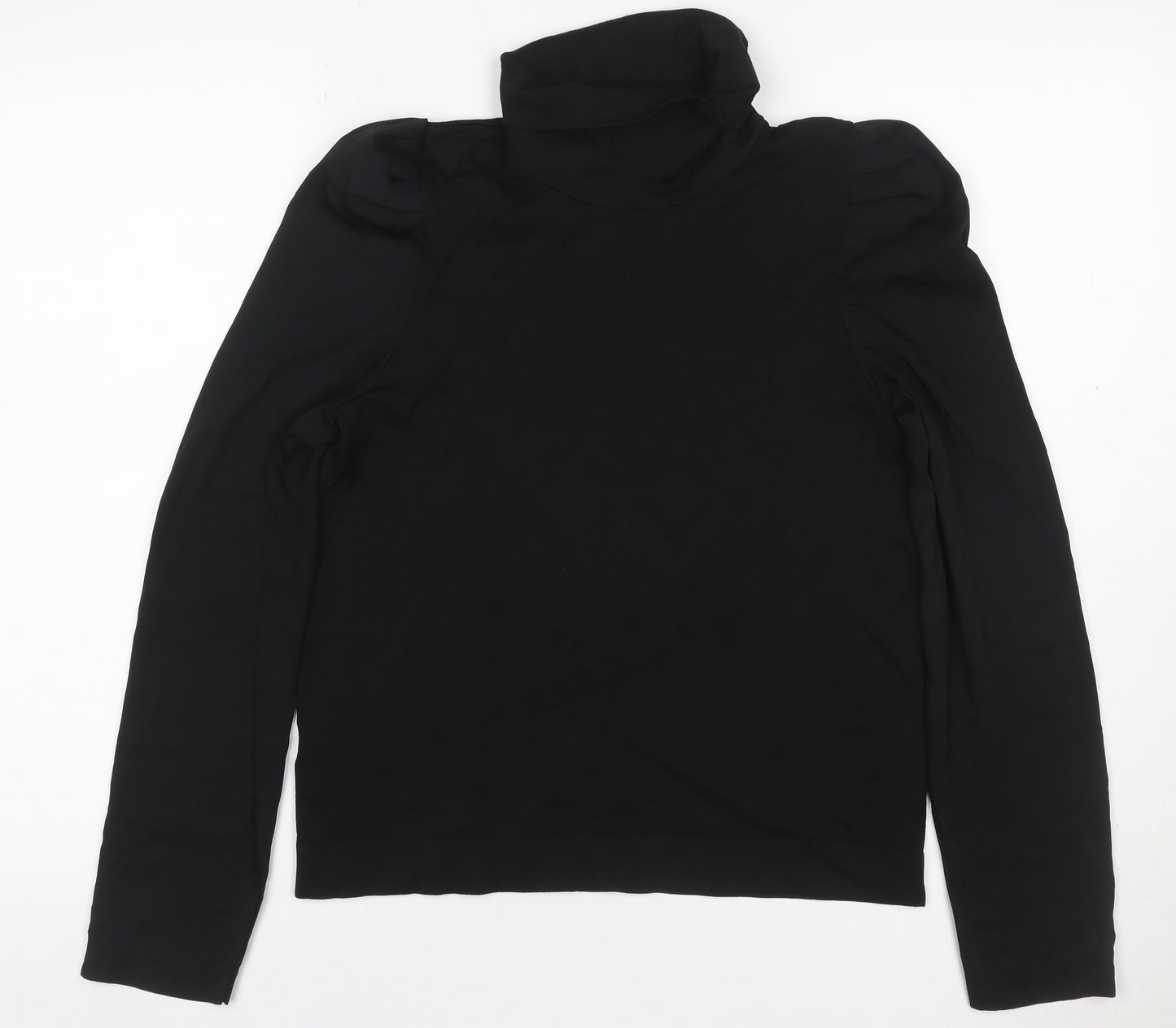 Next Women Black UK 12 Basic Roll Neck Puff Sleeve Top