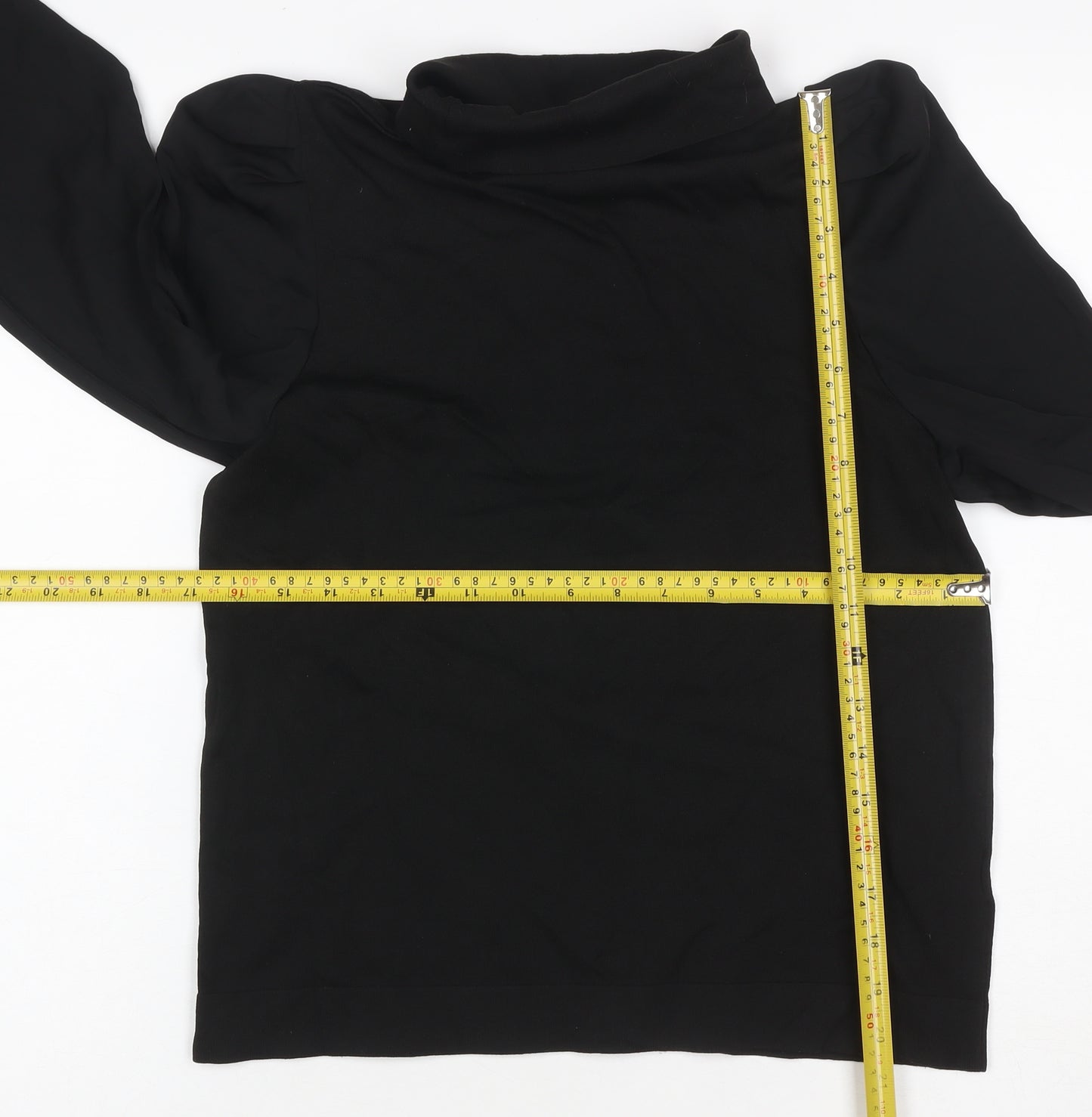 Next Women Black UK 12 Basic Roll Neck Puff Sleeve Top