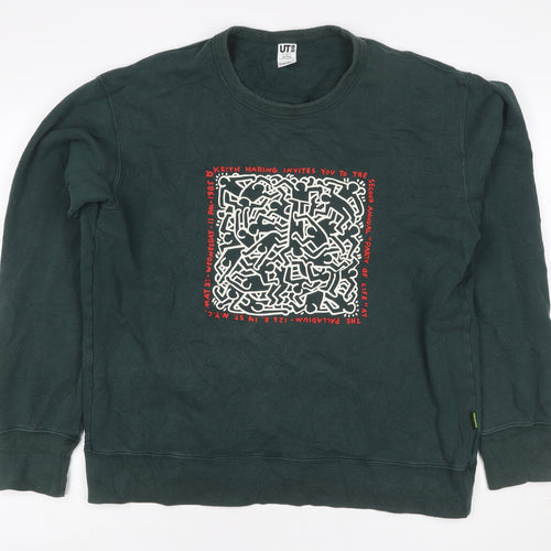 Uniqlo Keith Haring Unisex Adults Green L Graphic Pullover Sweatshirt