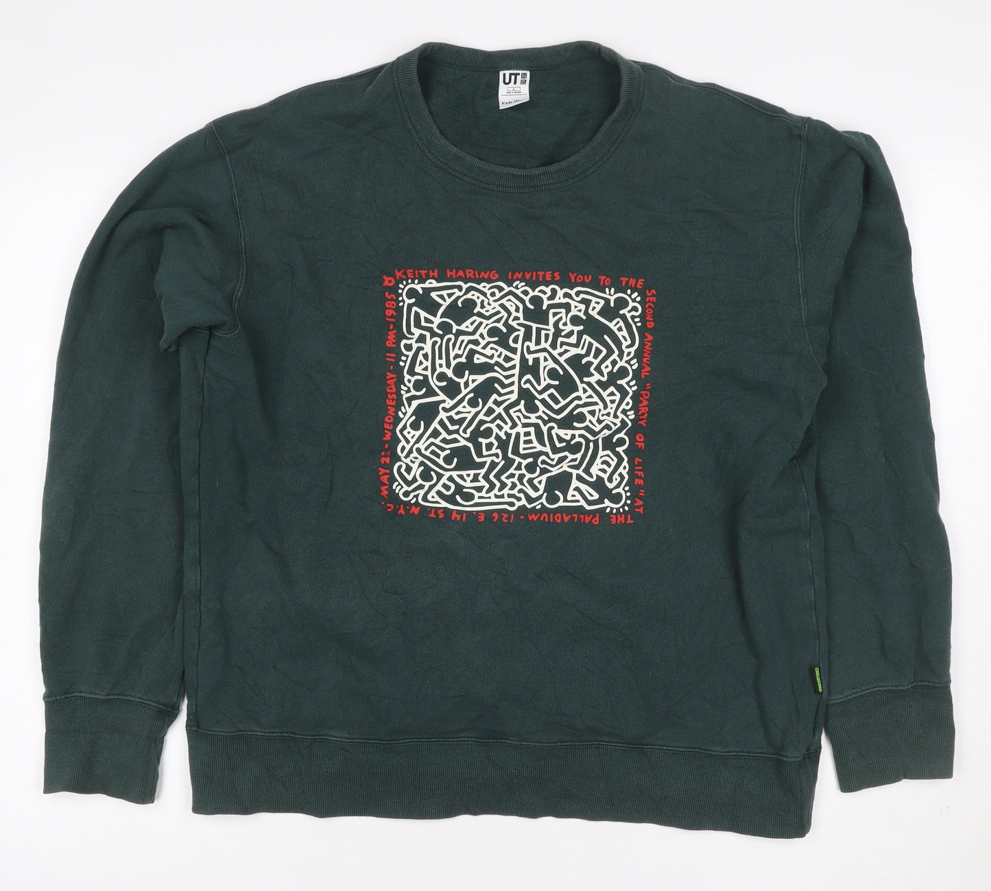 Uniqlo Keith Haring Unisex Adults Green L Graphic Pullover Sweatshirt