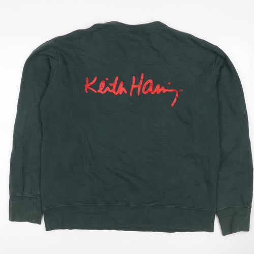 Uniqlo Keith Haring Unisex Adults Green L Graphic Pullover Sweatshirt