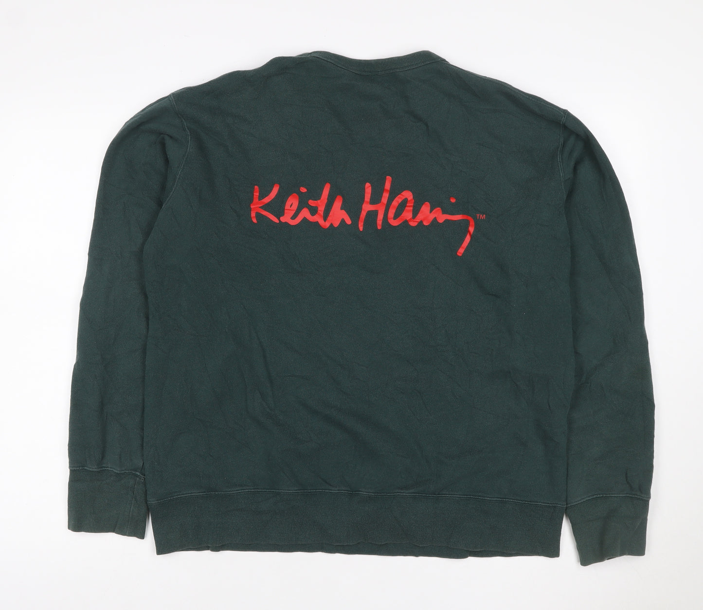 Uniqlo Keith Haring Unisex Adults Green L Graphic Pullover Sweatshirt