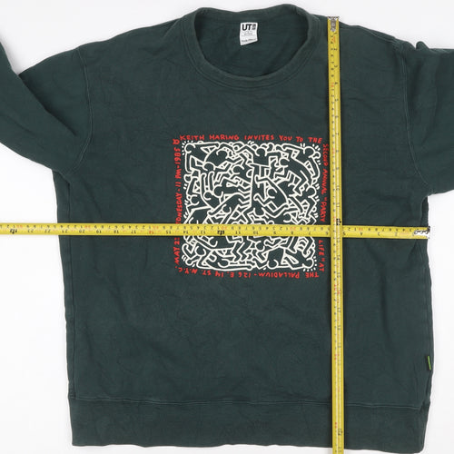 Uniqlo Keith Haring Unisex Adults Green L Graphic Pullover Sweatshirt