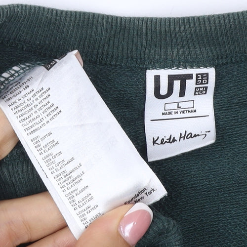 Uniqlo Keith Haring Unisex Adults Green L Graphic Pullover Sweatshirt