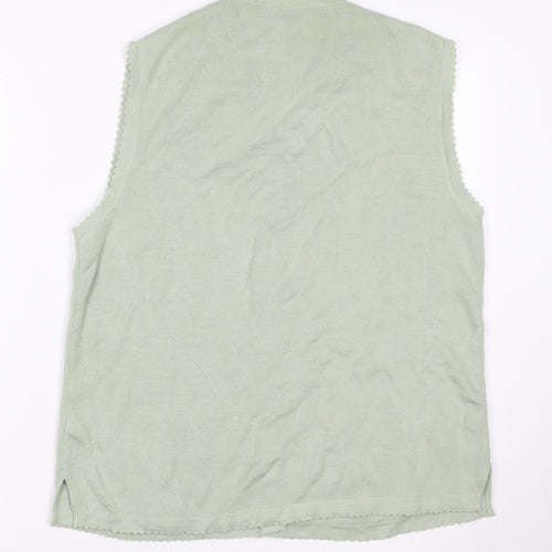 Lexy Women Green XL Sleeveless V-Neck Beaded Floral Cardigan