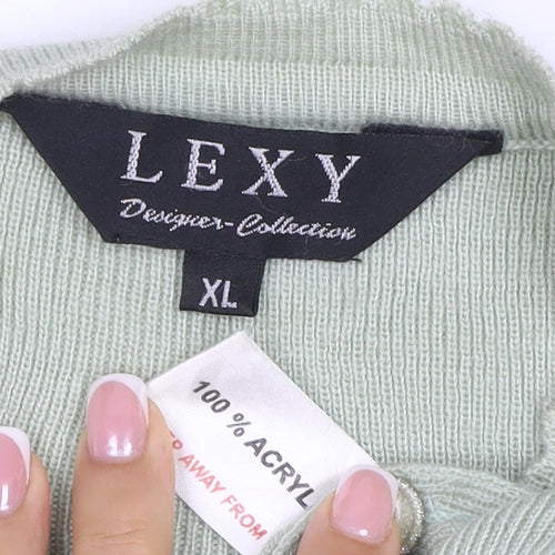 Lexy Women Green XL Sleeveless V-Neck Beaded Floral Cardigan