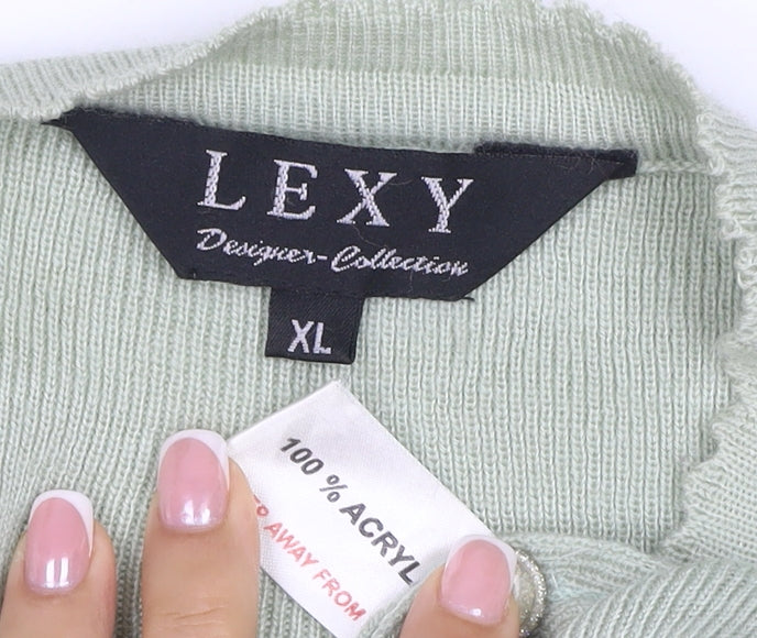 Lexy Women Green XL Sleeveless V-Neck Beaded Floral Cardigan
