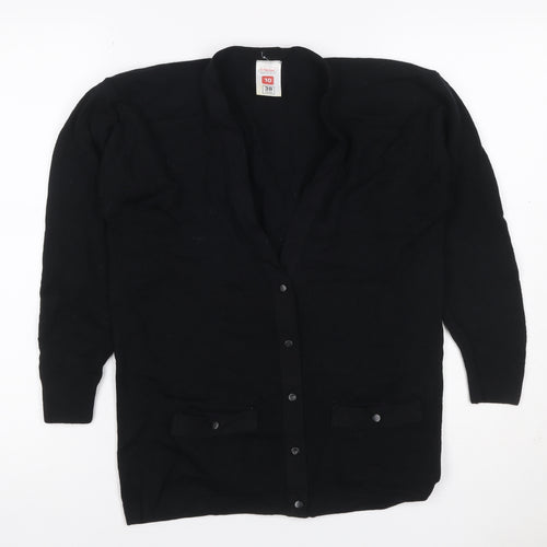 St Michael Women’s Black Size 10 Lambswool V-Neck Button Cardigan