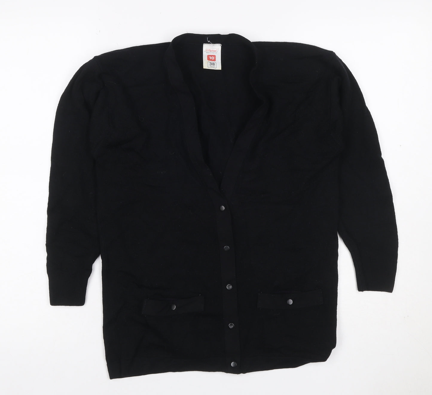 St Michael Women’s Black Size 10 Lambswool V-Neck Button Cardigan