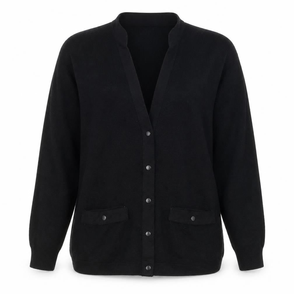 Front view of St Michael Women’s Black, size UK 10, Lambswool V-Neck Button Cardigan