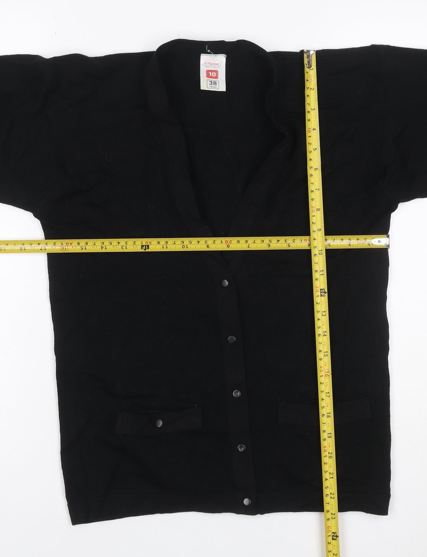 St Michael Women’s Black Size 10 Lambswool V-Neck Button Cardigan
