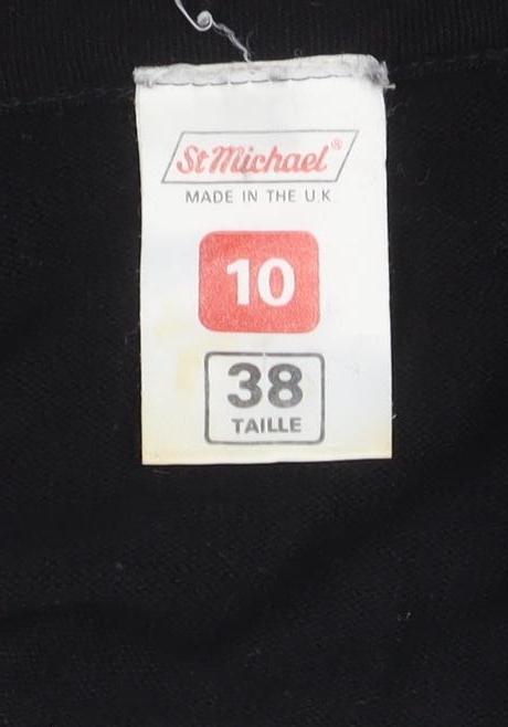 St Michael Women’s Black Size 10 Lambswool V-Neck Button Cardigan
