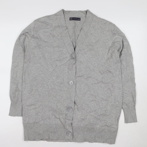 Marks and Spencer Women Grey S V-Neck Long Sleeve Button Cardigan