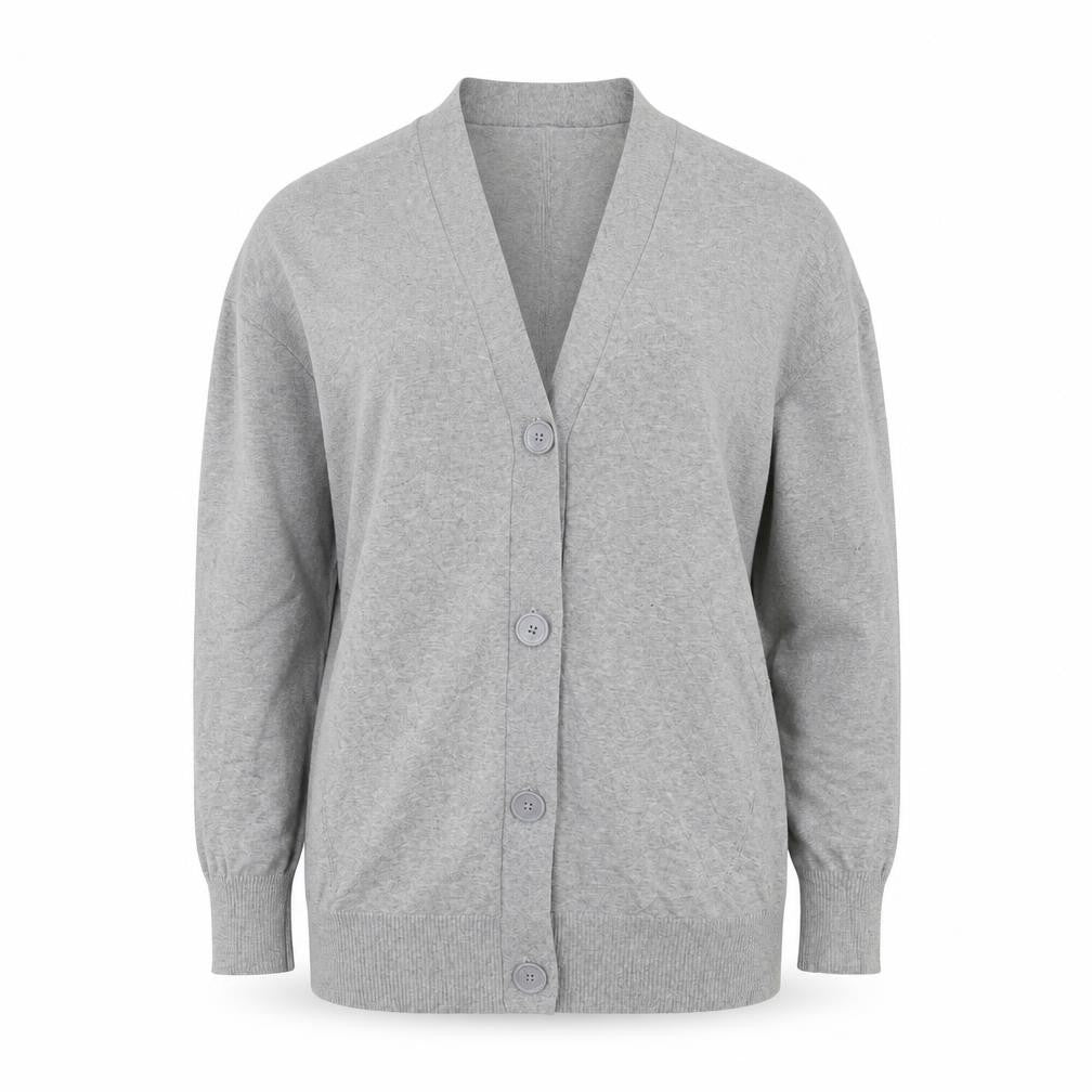Front view of Marks & Spencer Women Grey S V-Neck Long Sleeve Button Cardigan