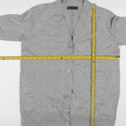 Marks and Spencer Women Grey S V-Neck Long Sleeve Button Cardigan