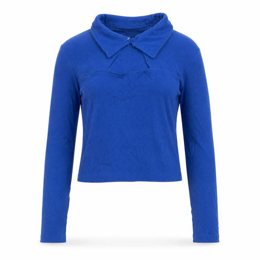 Brave Soul Women's Blue XS Cropped Collared Long Sleeve Polo Top