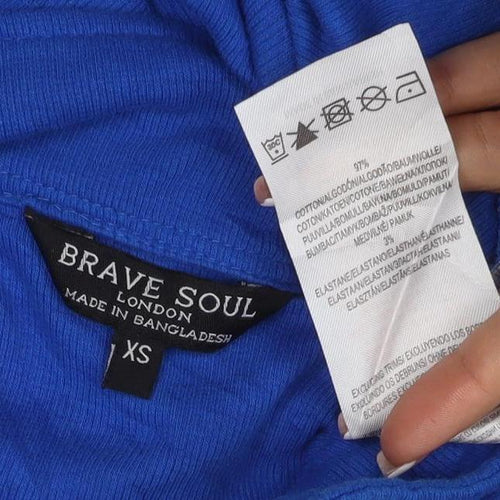 Brave Soul Women's Blue XS Cropped Collared Long Sleeve Polo Top
